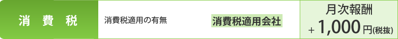消費税適用の有無：消費税適用会社。月次報酬：1,000円（税抜）