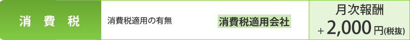 消費税適用の有無：消費税適用会社。月次報酬：2,000円（税抜）